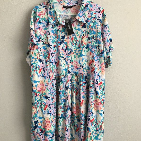 Tolani Tiered Button Front Short Slv Dress with Pockets - Blue (Sz 2X) a292812 - Picture 5 of 5